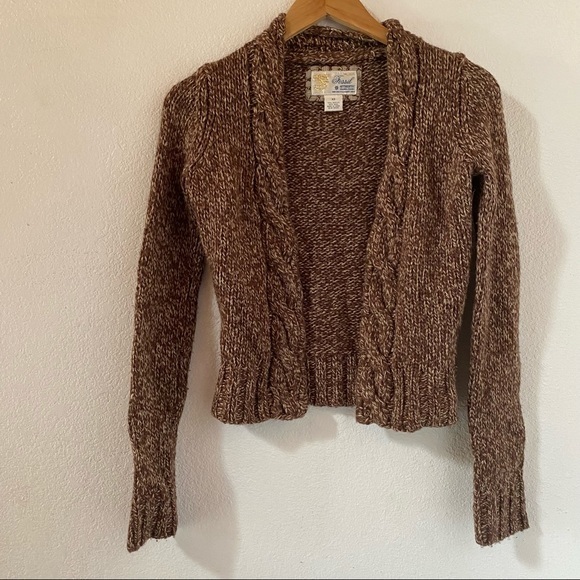 Fossil Brown Marled Braided Wool Blend Cardigan XS - Picture 2 of 6